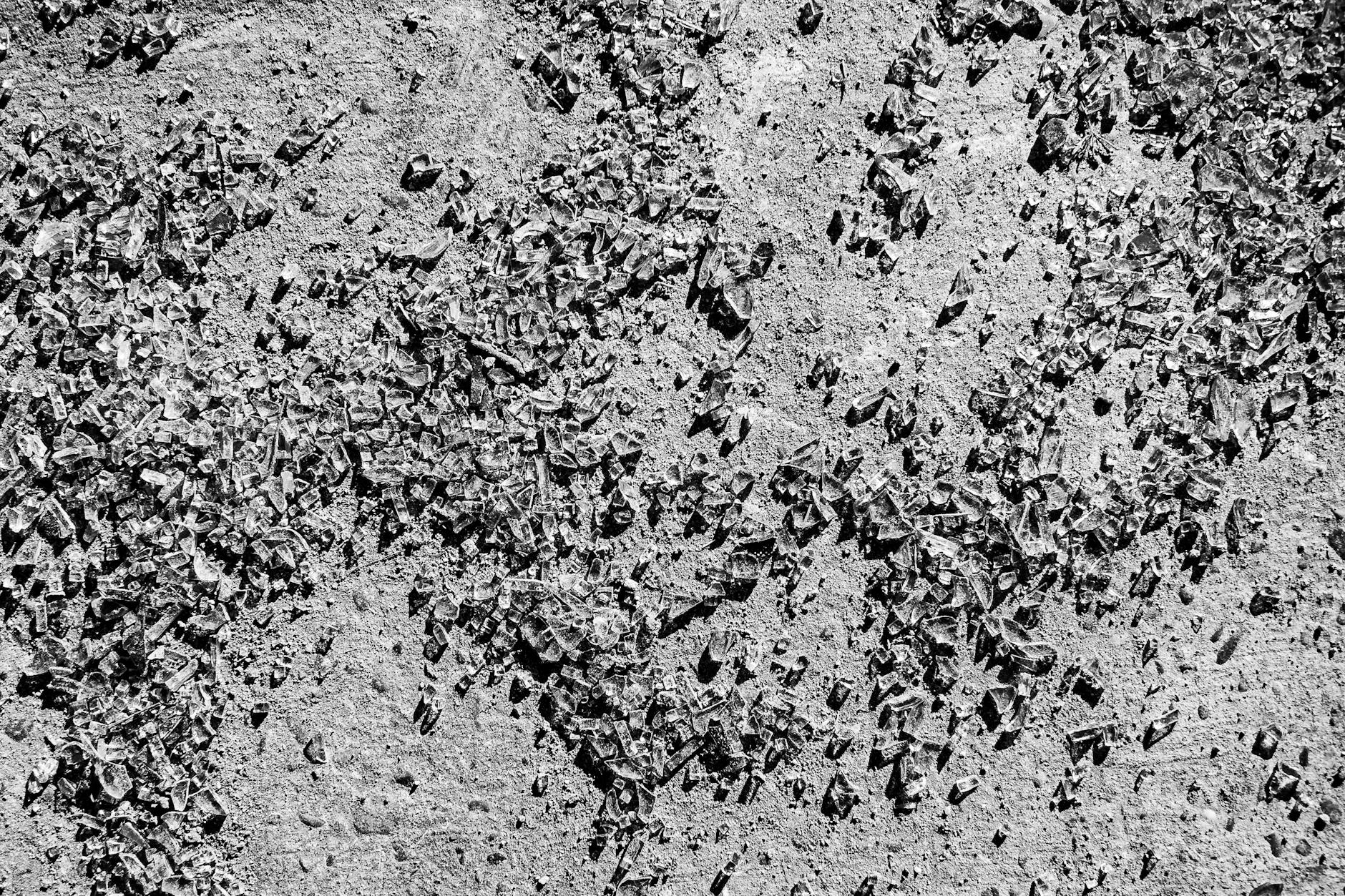 monochrome street texture with shattered glass